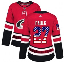 Dámský Dres Carolina Hurricanes Justin Faulk 27 USA Flag Fashion Červená Authentic