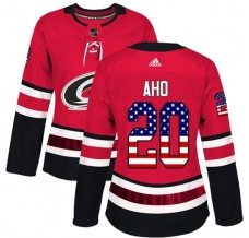 Dámský Dres Carolina Hurricanes Sebastian Aho 20 USA Flag Fashion Červená Authentic