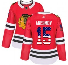 Dámský Dres Chicago Blackhawks Artem Anisimov 15 USA Flag Fashion Červená Authentic