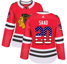 Dámský Dres Chicago Blackhawks Brandon Saad 20 USA Flag Fashion Červená Authentic