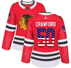 Dámský Dres Chicago Blackhawks Corey Crawford 50 USA Flag Fashion Červená Authentic
