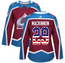 Dámský Dres Colorado Avalanche Nathan MacKinnon 29 USA Flag Fashion Burgundská Červená Červená Authentic