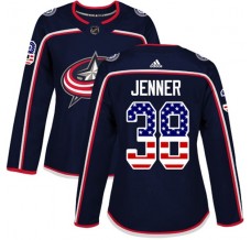 Dámský Dres Columbus Blue Jackets Boone Jenner 38 USA Flag Fashion Námořnická Modrá Authentic