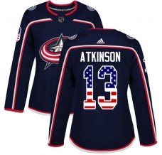 Dámský Dres Columbus Blue Jackets Cam Atkinson 13 USA Flag Fashion Námořnická Modrá Authentic