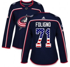Dámský Dres Columbus Blue Jackets Nick Foligno 71 USA Flag Fashion Námořnická Modrá Authentic