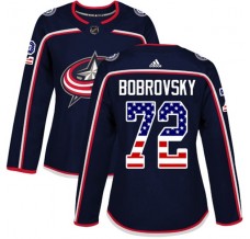 Dámský Dres Columbus Blue Jackets Sergei Bobrovsky 72 USA Flag Fashion Námořnická Modrá Authentic