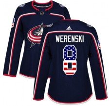 Dámský Dres Columbus Blue Jackets Zach Werenski 8 USA Flag Fashion Námořnická Modrá Authentic