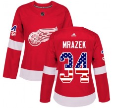 Dámský Dres Detroit Red Wings Petr Mrazek 34 USA Flag Fashion Červená Authentic