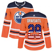 Dámský Dres Edmonton Oilers Leon Draisaitl 29 USA Flag Fashion Oranžová Authentic