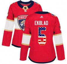 Dámský Dres Florida Panthers Aaron Ekblad 5 USA Flag Fashion Červená Authentic