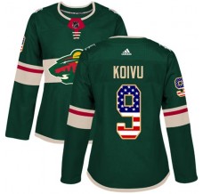 Dámský Dres Minnesota Wild Mikko Koivu 9 USA Flag Fashion Zelená Authentic