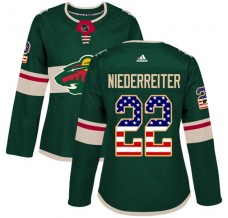 Dámský Dres Minnesota Wild Nino Niederreiter 22 USA Flag Fashion Zelená Authentic