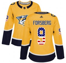 Dámský Dres Nashville Predators Filip Forsberg 9 USA Flag Fashion Zlatá Authentic