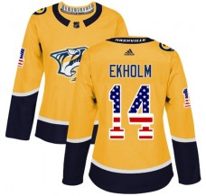 Dámský Dres Nashville Predators Mattias Ekholm 14 USA Flag Fashion Zlatá Authentic