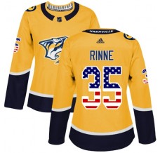 Dámský Dres Nashville Predators Pekka Rinne 35 USA Flag Fashion Zlatá Authentic