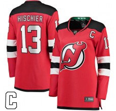 Dámský Dres New Jersey Devils Nico Hischier 13 Captain Patch Červená Breakaway Domácí