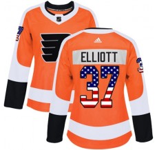 Dámský Dres Philadelphia Flyers Brian Elliott 37 USA Flag Fashion Oranžová Authentic