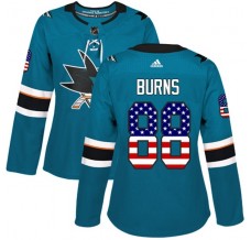 Dámský Dres San Jose Sharks Brent Burns 88 USA Flag Fashion Tyrkysová Authentic