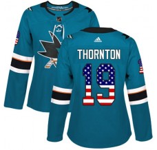 Dámský Dres San Jose Sharks Joe Thornton 19 USA Flag Fashion Tyrkysová Authentic