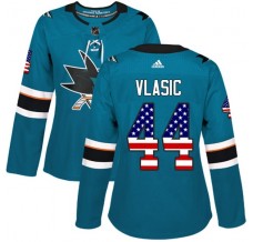 Dámský Dres San Jose Sharks Marc-Edouard Vlasic 44 USA Flag Fashion Tyrkysová Authentic