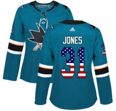 Dámský Dres San Jose Sharks Martin Jones 31 USA Flag Fashion Tyrkysová Authentic