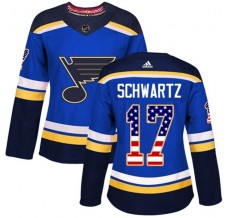 Dámský Dres St. Louis Blues Jaden Schwartz 17 USA Flag Fashion Modrá Authentic
