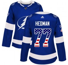 Dámský Dres Tampa Bay Lightning Victor Hedman 77 USA Flag Fashion Modrá Authentic
