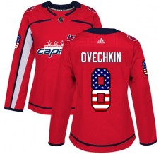 Dámský Dres Washington Capitals Alex Ovechkin 8 USA Flag Fashion Červená Authentic