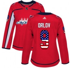 Dámský Dres Washington Capitals Dmitry Orlov 9 USA Flag Fashion Červená Authentic