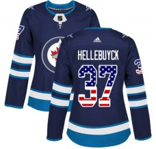 Dámský Dres Winnipeg Jets Connor Hellebuyck 37 USA Flag Fashion Námořnická Modrá Authentic