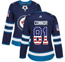 Dámský Dres Winnipeg Jets Kyle Connor 81 USA Flag Fashion Námořnická Modrá Authentic