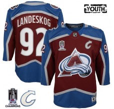 Dětský Dres Colorado Avalanche Gabriel Landeskog 92 2022 Stanley Cup Champions Captain Patches Burgundská Červená Premier Domácí