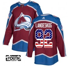 Dětský Dres Colorado Avalanche Gabriel Landeskog 92 USA Flag Fashion Burgundská Červená Červená Authentic