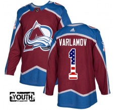 Dětský Dres Colorado Avalanche Semyon Varlamov 1 USA Flag Fashion Burgundská Červená Červená Authentic
