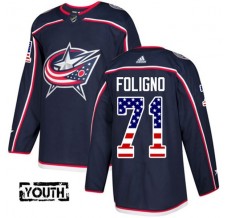 Dětský Dres Columbus Blue Jackets Nick Foligno 71 USA Flag Fashion Námořnická Modrá Authentic