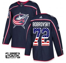 Dětský Dres Columbus Blue Jackets Sergei Bobrovsky 72 USA Flag Fashion Námořnická Modrá Authentic