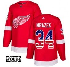 Dětský Dres Detroit Red Wings Petr Mrazek 34 USA Flag Fashion Červená Authentic