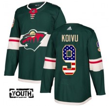 Dětský Dres Minnesota Wild Mikko Koivu 9 USA Flag Fashion Zelená Authentic