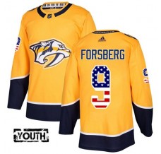 Dětský Dres Nashville Predators Filip Forsberg 9 USA Flag Fashion Zlatá Authentic