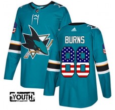 Dětský Dres San Jose Sharks Brent Burns 88 USA Flag Fashion Tyrkysová Authentic