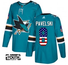 Dětský Dres San Jose Sharks Joe Pavelski 8 USA Flag Fashion Tyrkysová Authentic