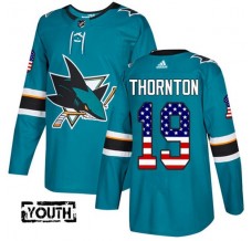 Dětský Dres San Jose Sharks Joe Thornton 19 USA Flag Fashion Tyrkysová Authentic