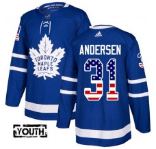 Dětský Dres Toronto Maple Leafs Frederik Andersen 31 USA Flag Fashion Modrá Authentic