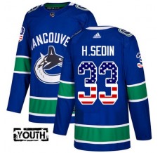 Dětský Dres Vancouver Canucks Henrik Sedin 33 USA Flag Fashion Modrá Authentic