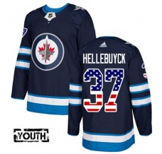 Dětský Dres Winnipeg Jets Connor Hellebuyck 37 USA Flag Fashion Námořnická Modrá Authentic
