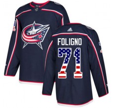 Pánské Dres Columbus Blue Jackets Nick Foligno 71 USA Flag Fashion Námořnická Modrá Authentic