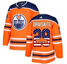 Pánské Dres Edmonton Oilers Leon Draisaitl 29 USA Flag Fashion Oranžová Authentic