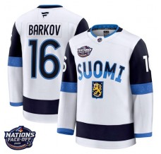 Pánské Dres Finsko Aleksander Barkov 16 2025 4 Nations Face-Off Patch Bílá Premium Venkovní
