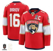Pánské Dres Florida Panthers Aleksander Barkov 16 2025 Stanley Cup Champions Captain Patches Červená Premium Domácí