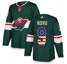 Pánské Dres Minnesota Wild Mikko Koivu 9 USA Flag Fashion Zelená Authentic